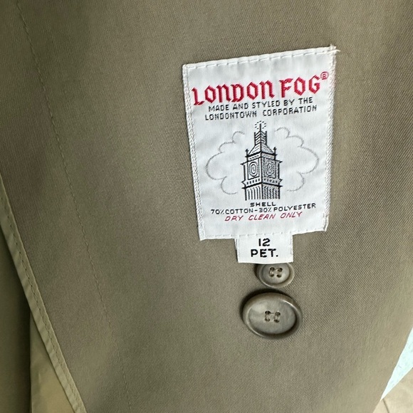 Vintage London Fog Khaki Double Breasted Trench Coat Size 12 Petite Plaid Lined - Picture 2 of 6